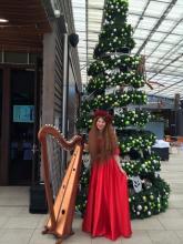 Harpist in Red